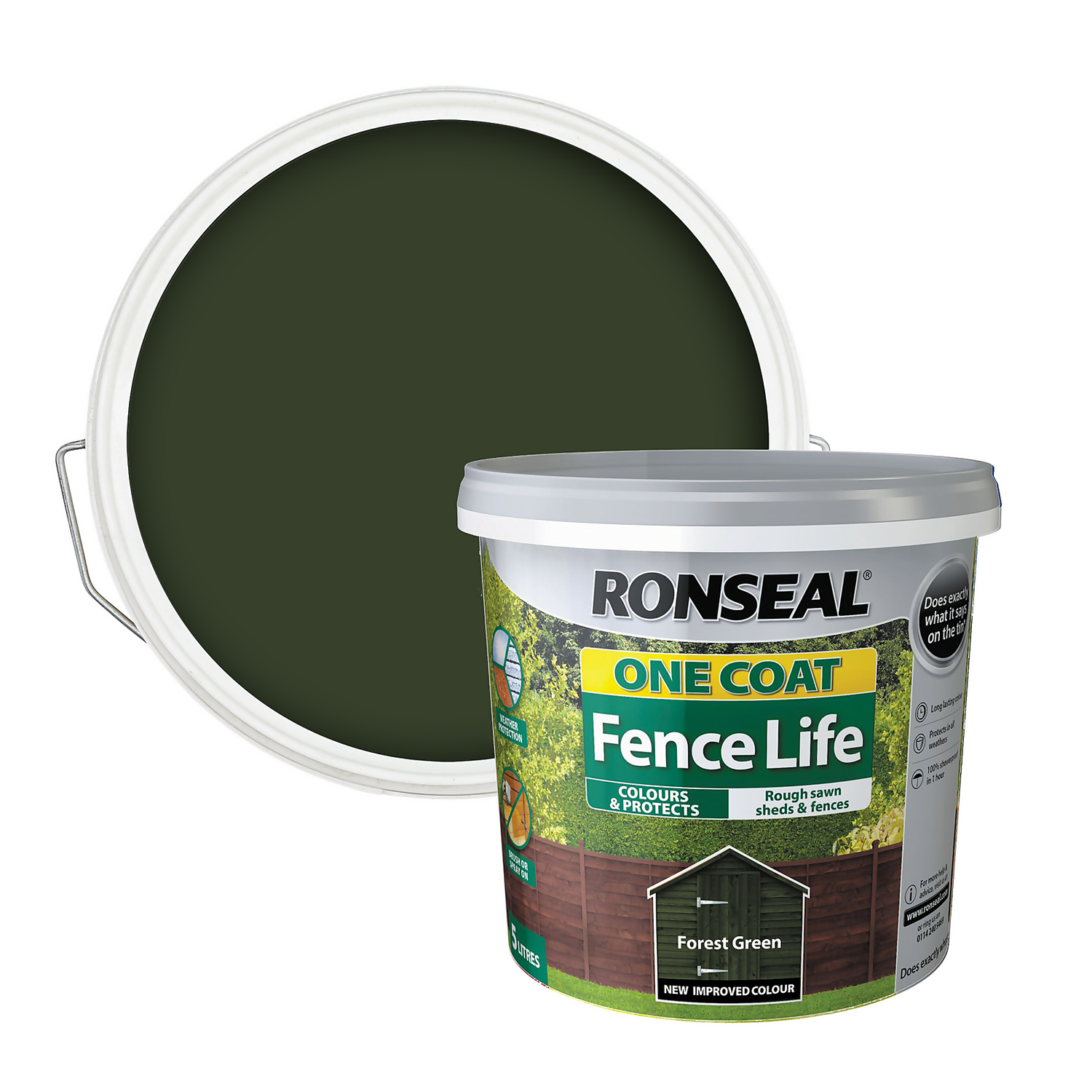 Ronseal One Coat Fence Life Paint Forest Green - 5L 3 Ronseal One Coat Fence Life Paint Forest Green - 5L