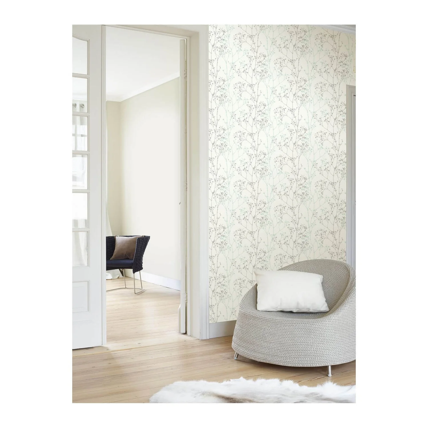 Grandeco Scandi Sprig Wallpaper - Grey & Teal 4 Grandeco Scandi Sprig Wallpaper - Grey & Teal - Image 2