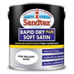 Sandtex® Rapid Dry Satin Paint Pure Brilliant White - 2.5L 16 Sandtex® Rapid Dry Satin Paint Pure Brilliant White - 2.5L -Wood Care Store 12813510 1604951367146761