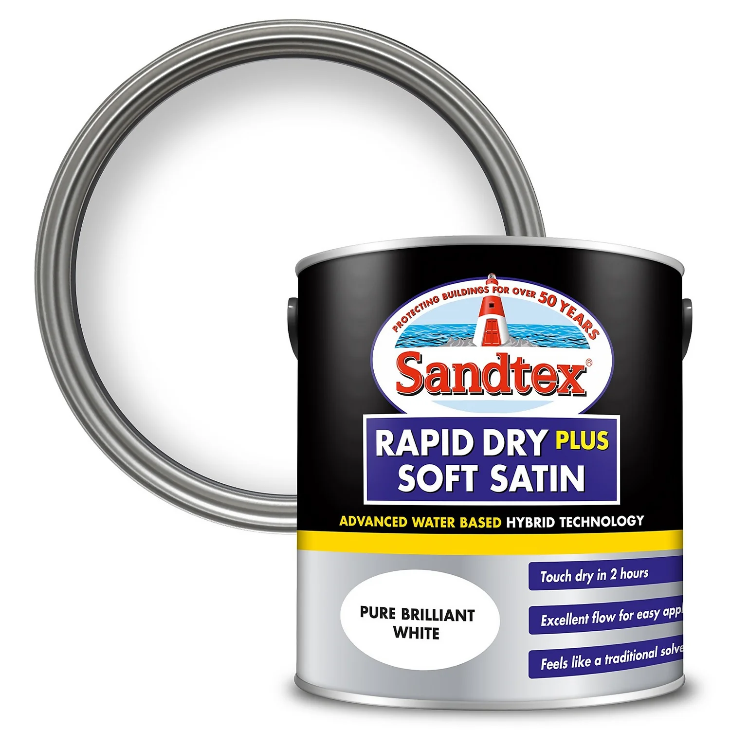 Sandtex® Rapid Dry Satin Paint Pure Brilliant White - 2.5L 3 Sandtex® Rapid Dry Satin Paint Pure Brilliant White - 2.5L