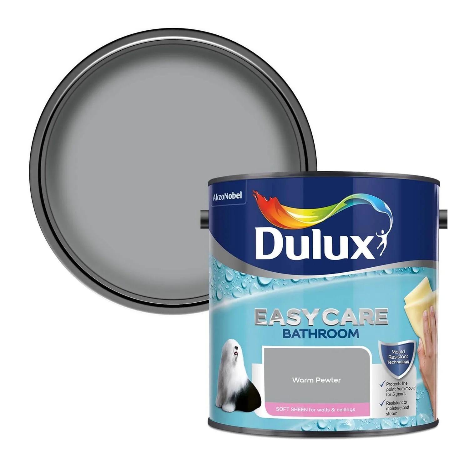 Dulux Easycare Bathroom Warm Pewter Soft Sheen Paint - 2.5L 3 Dulux Easycare Bathroom Warm Pewter Soft Sheen Paint - 2.5L