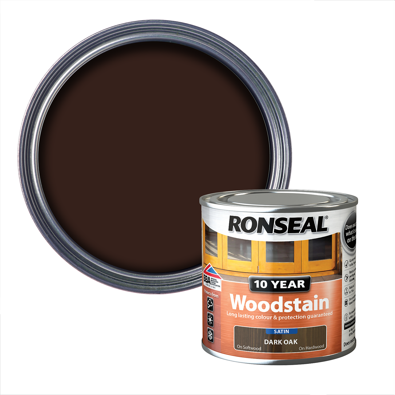 Ronseal 10 Year Woodstain Dark Oak Satin - 250ml 3 Ronseal 10 Year Woodstain Dark Oak Satin - 250ml