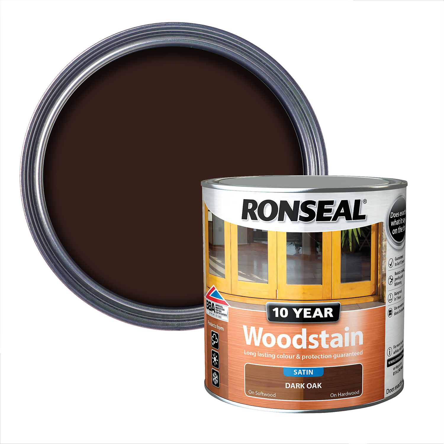 Ronseal 10 Year Woodstain Dark Oak Satin - 750ml 3 Ronseal 10 Year Woodstain Dark Oak Satin - 750ml