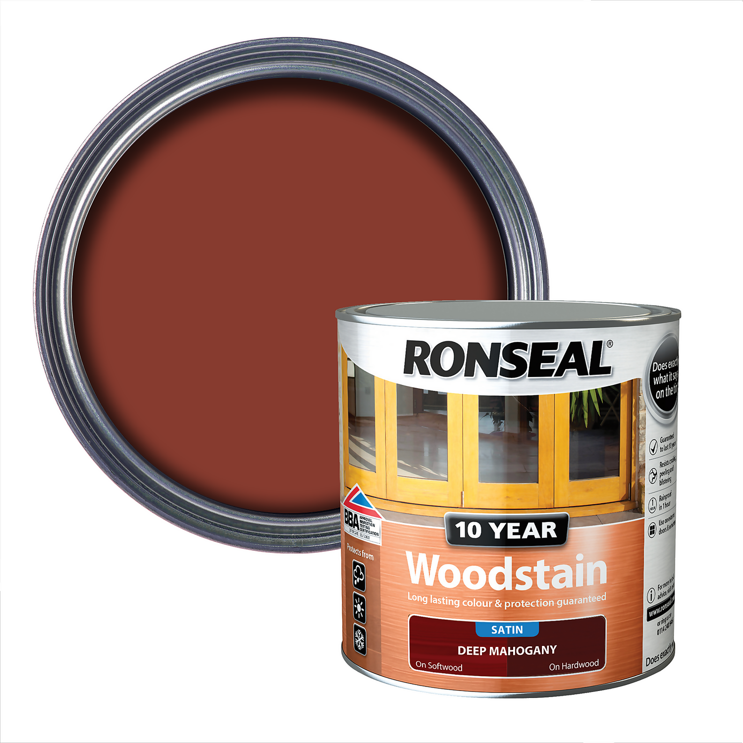 Ronseal 10 Year Woodstain Deep Mahogany Satin - 2.5L 3 Ronseal 10 Year Woodstain Deep Mahogany Satin - 2.5L