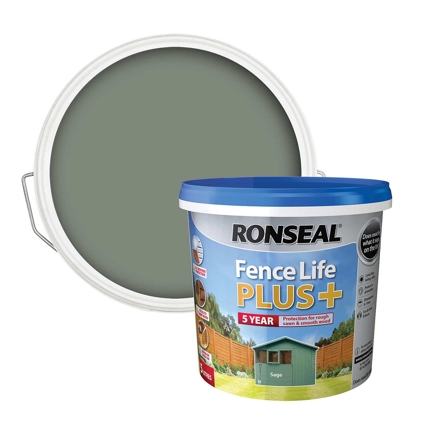 Ronseal Fence Life Plus Paint Sage - 5L 3 Ronseal Fence Life Plus Paint Sage - 5L