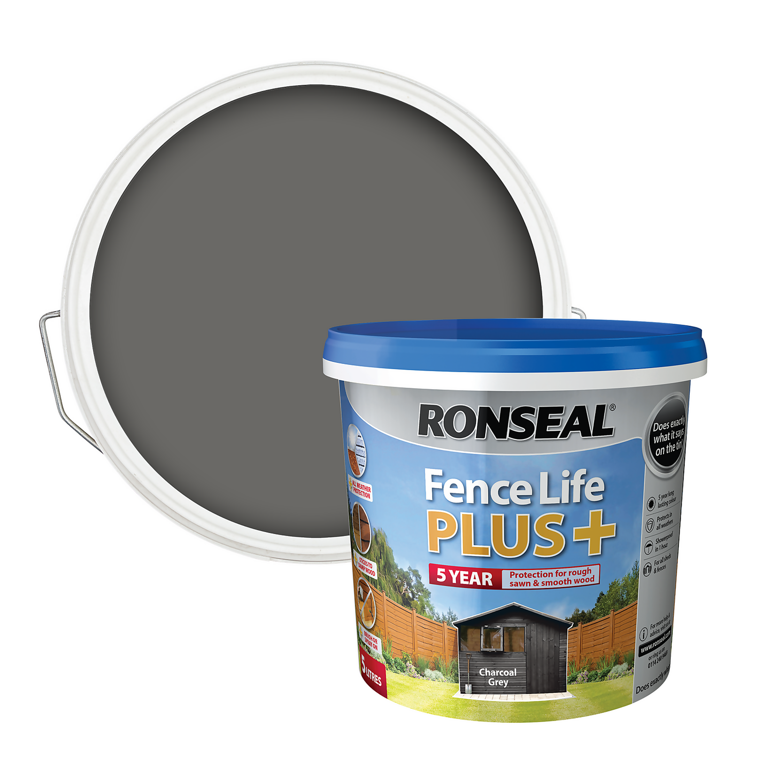 Ronseal Fence Life Plus Paint Charcoal Grey - 5L 3 Ronseal Fence Life Plus Paint Charcoal Grey - 5L