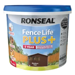 Ronseal Fence Life Plus Paint Medium Oak - 9L -Wood Care Store 12826700 1294942086747549