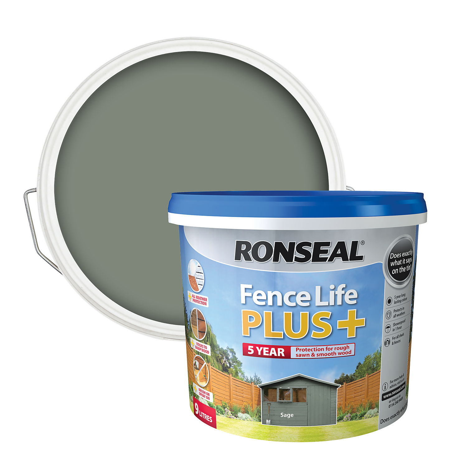 Ronseal Fence Life Plus Paint Sage - 9L 3 Ronseal Fence Life Plus Paint Sage - 9L