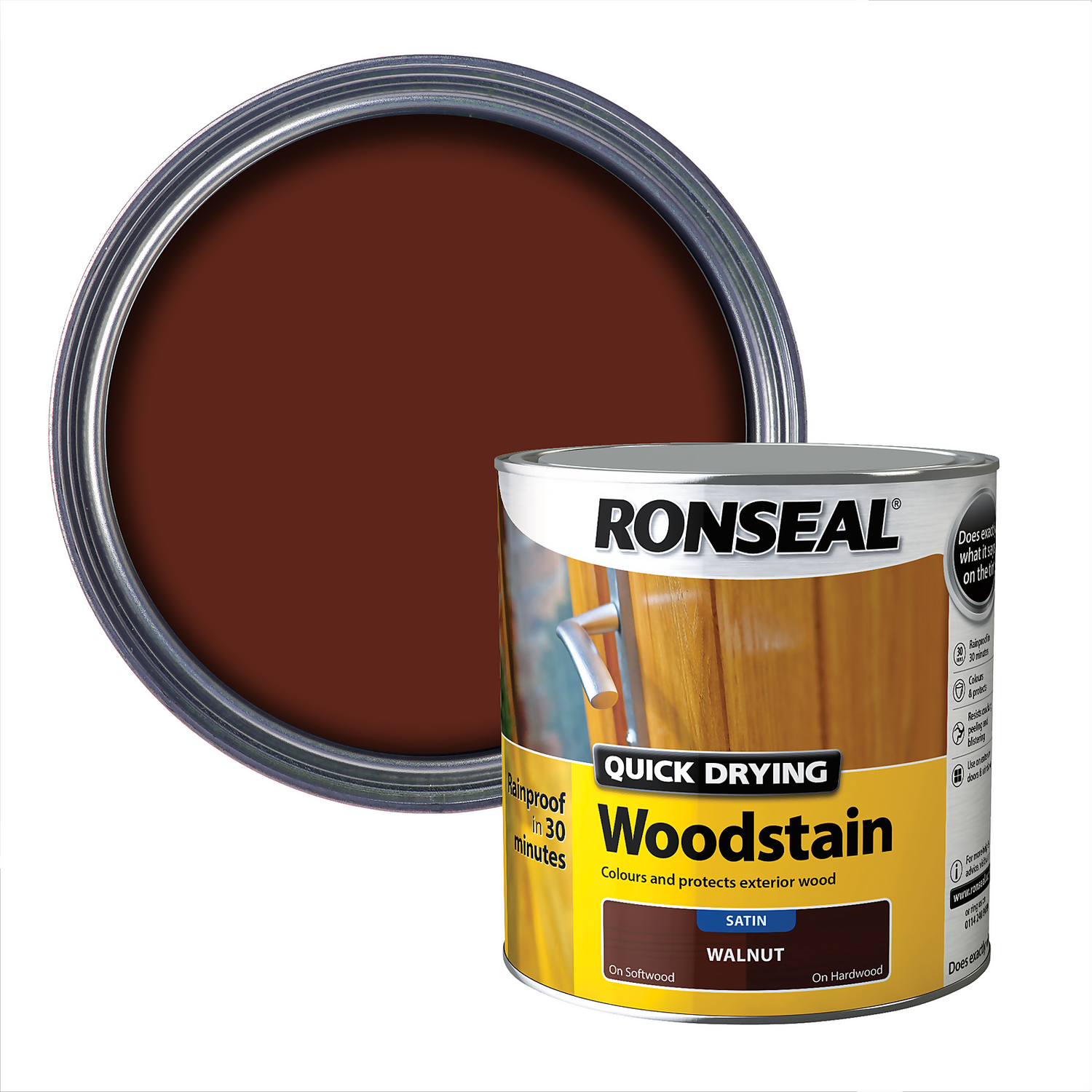 Ronseal Quick Drying Woodstain Walnut Satin - 2.5L 3 Ronseal Quick Drying Woodstain Walnut Satin - 2.5L