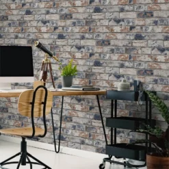 Fresco Distressed Brick Wallpaper - Navy & Red -Wood Care Store 12838042 9674833221917599