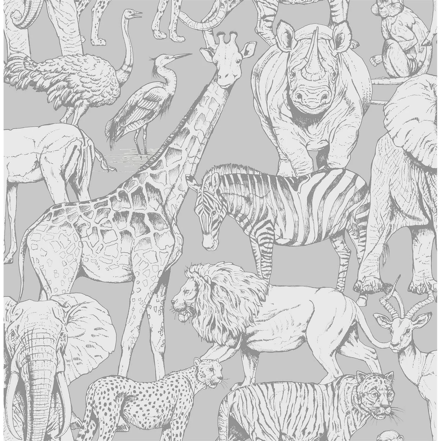 Superfresco Easy Jungle Animals Grey Wallpaper 3 Superfresco Easy Jungle Animals Grey Wallpaper