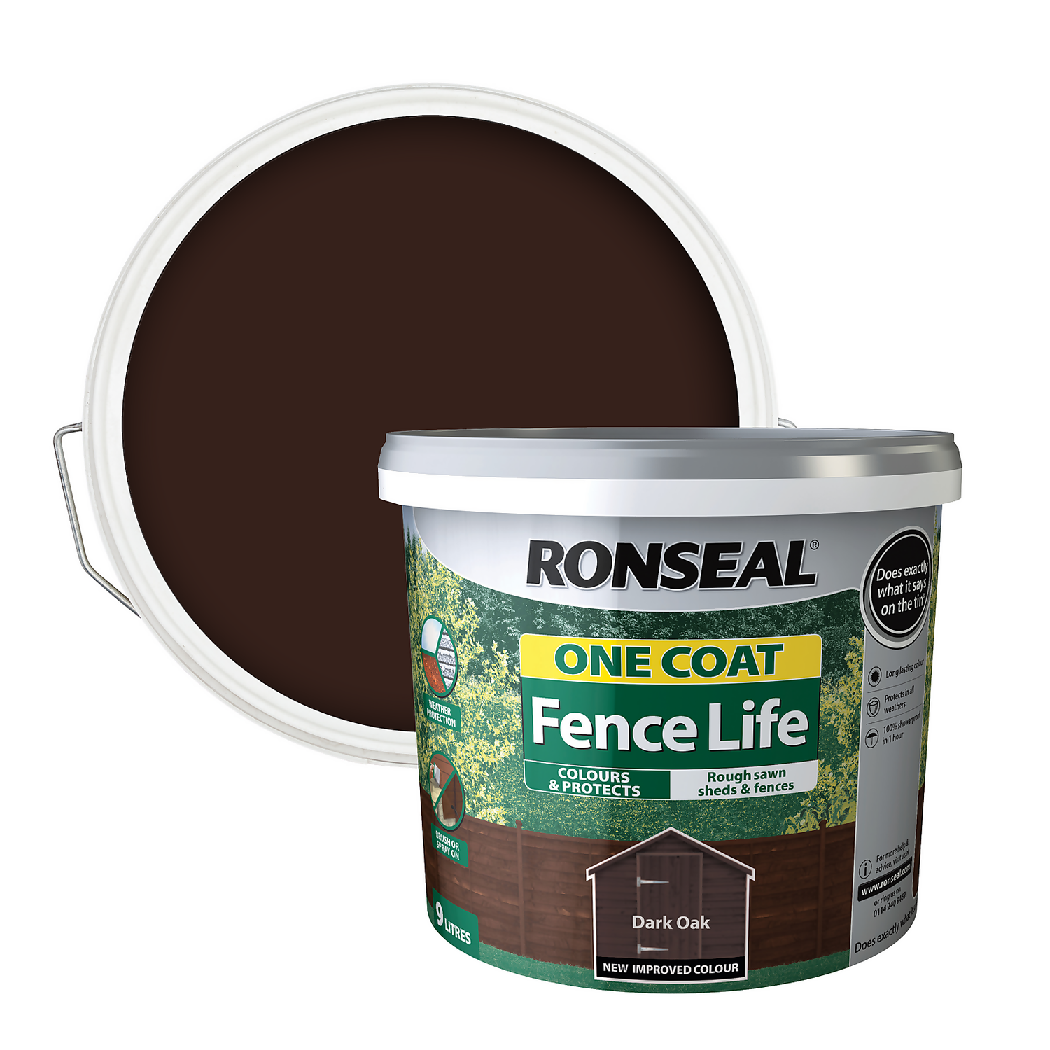 Ronseal One Coat Fence Life Paint Dark Oak - 9L 3 Ronseal One Coat Fence Life Paint Dark Oak - 9L