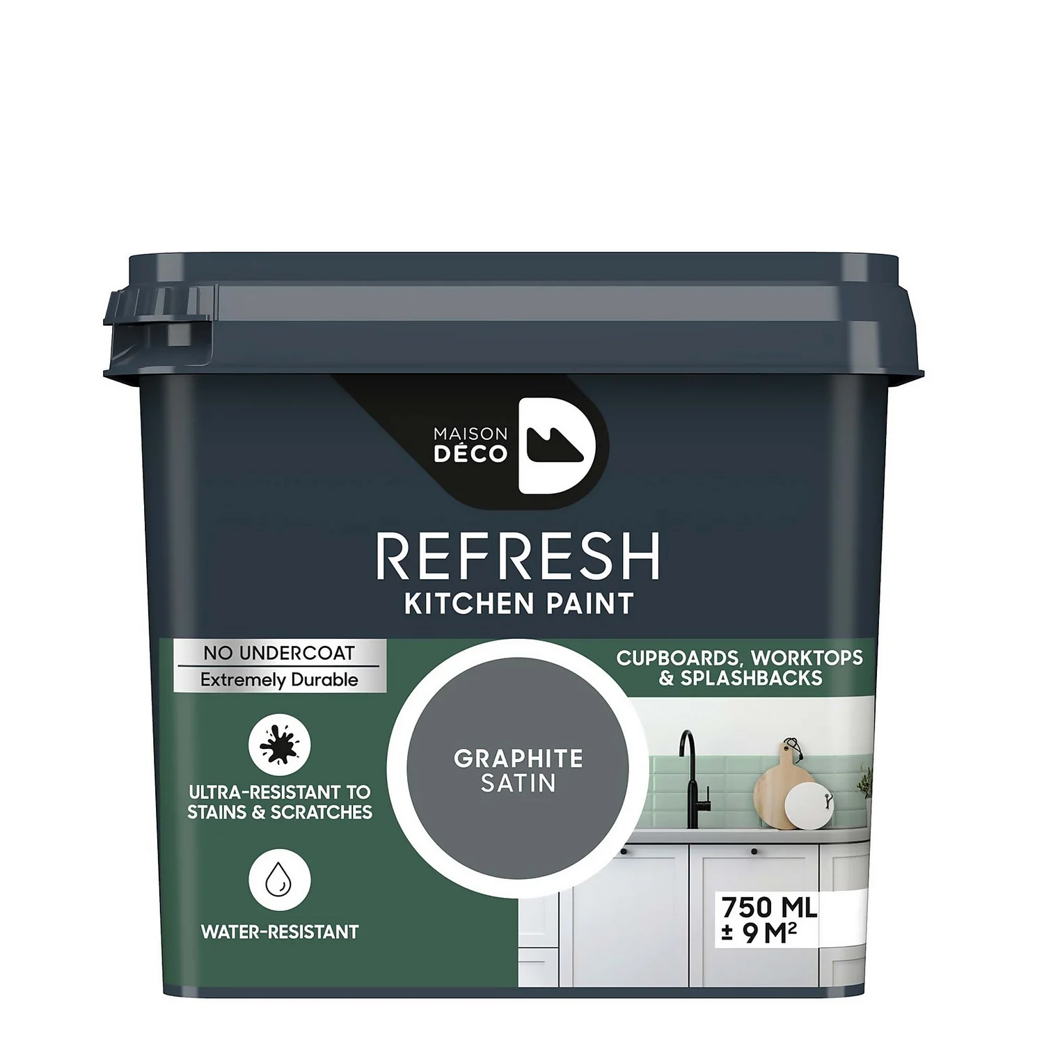 Maison Deco Refresh Kitchen Cupboards, Worktops & Splashbacks Paint Graphite - 750ml 3 Maison Deco Refresh Kitchen Cupboards, Worktops & Splashbacks Paint Graphite - 750ml