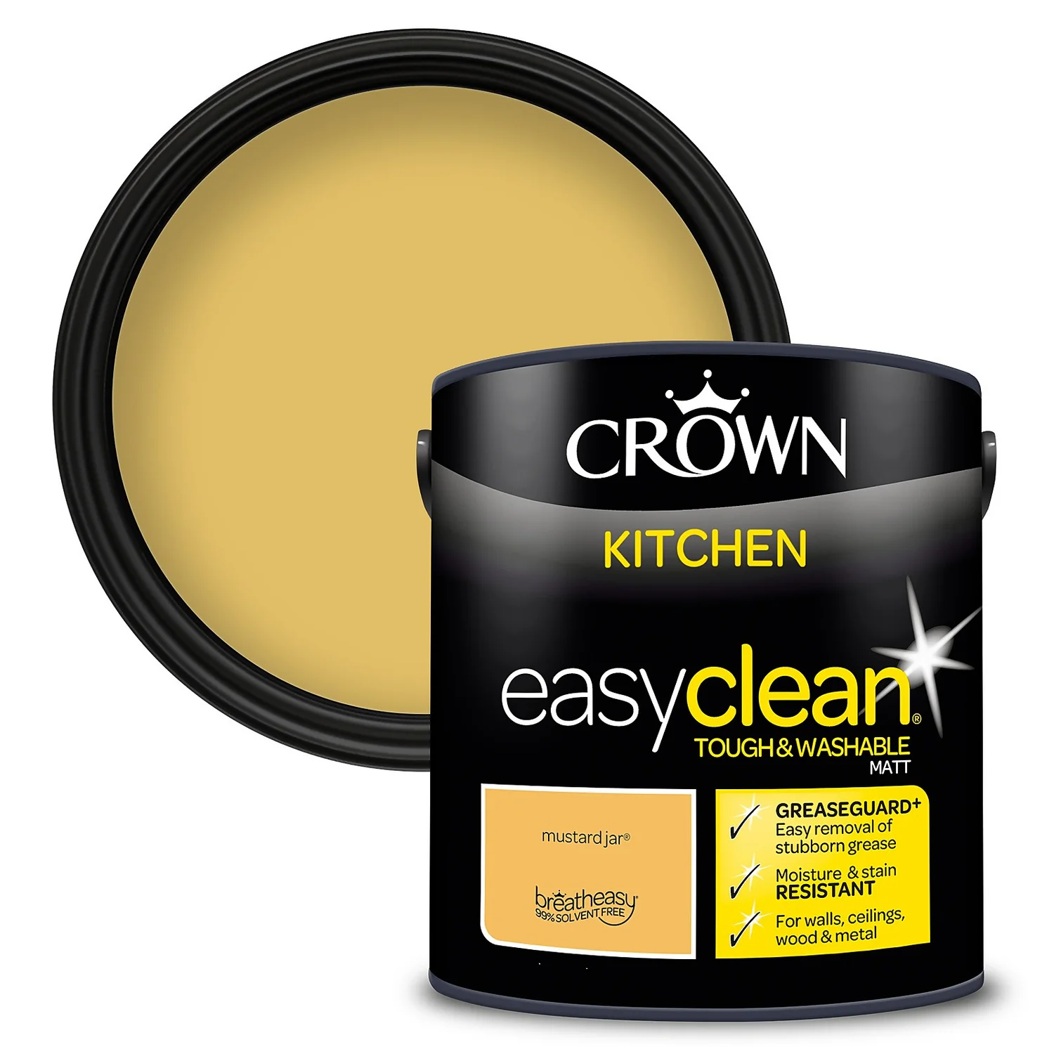Crown Easyclean®Greaseguard+ Kitchen Matt Washable Multi Surface Paint Mustard Jar® - 2.5L 3 Crown Easyclean®Greaseguard+ Kitchen Matt Washable Multi Surface Paint Mustard Jar® - 2.5L