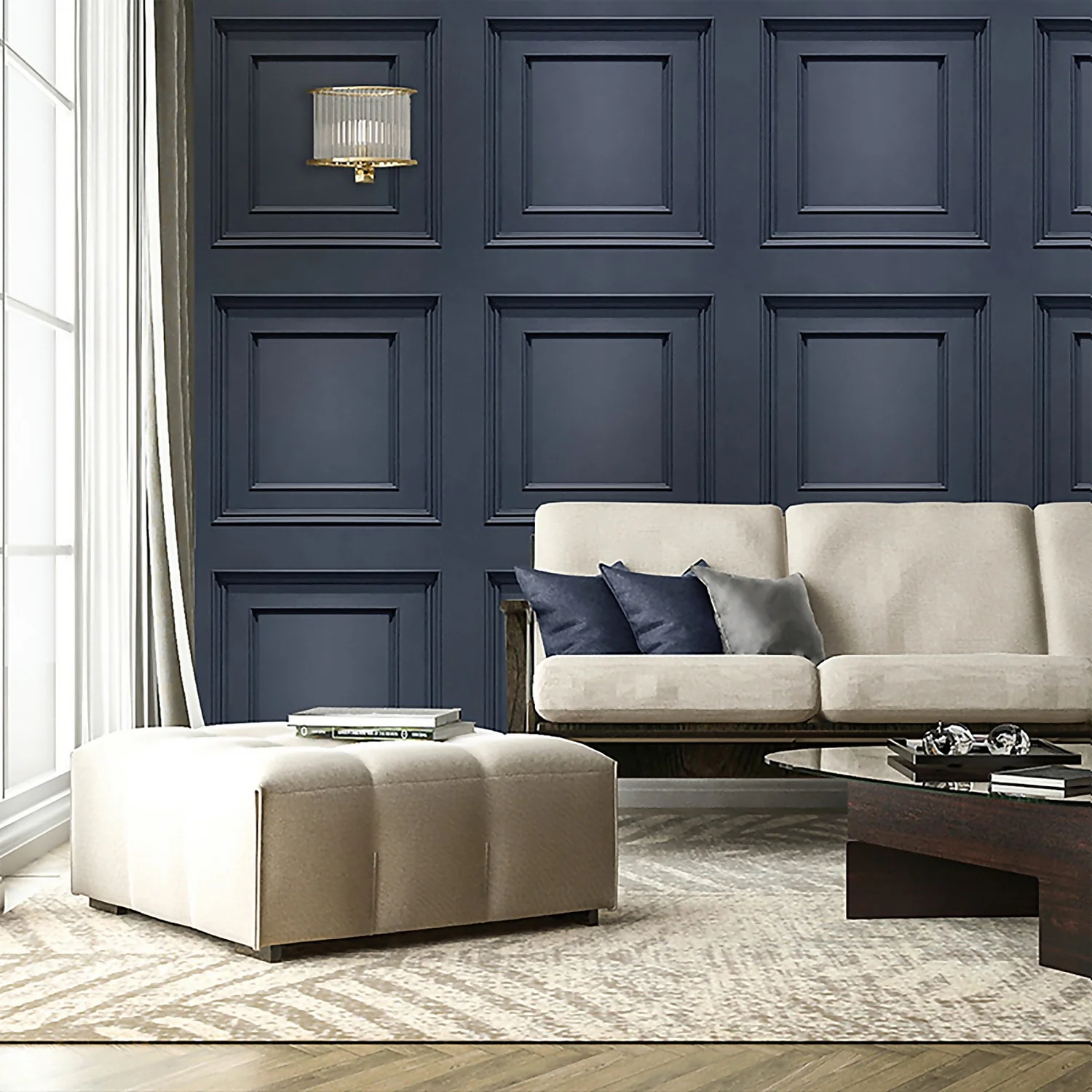 Belgravia Décor Amara Panel Textured Dark Blue Wallpaper 4 Belgravia Décor Amara Panel Textured Dark Blue Wallpaper - Image 2