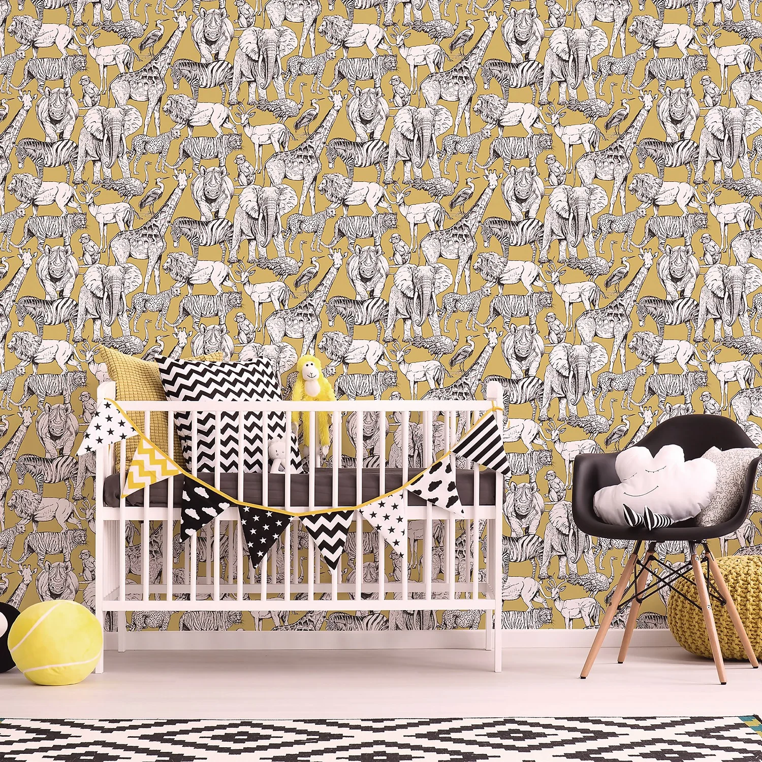 Superfresco Easy Jungle Animals Yellow Wallpaper 4 Superfresco Easy Jungle Animals Yellow Wallpaper - Image 2