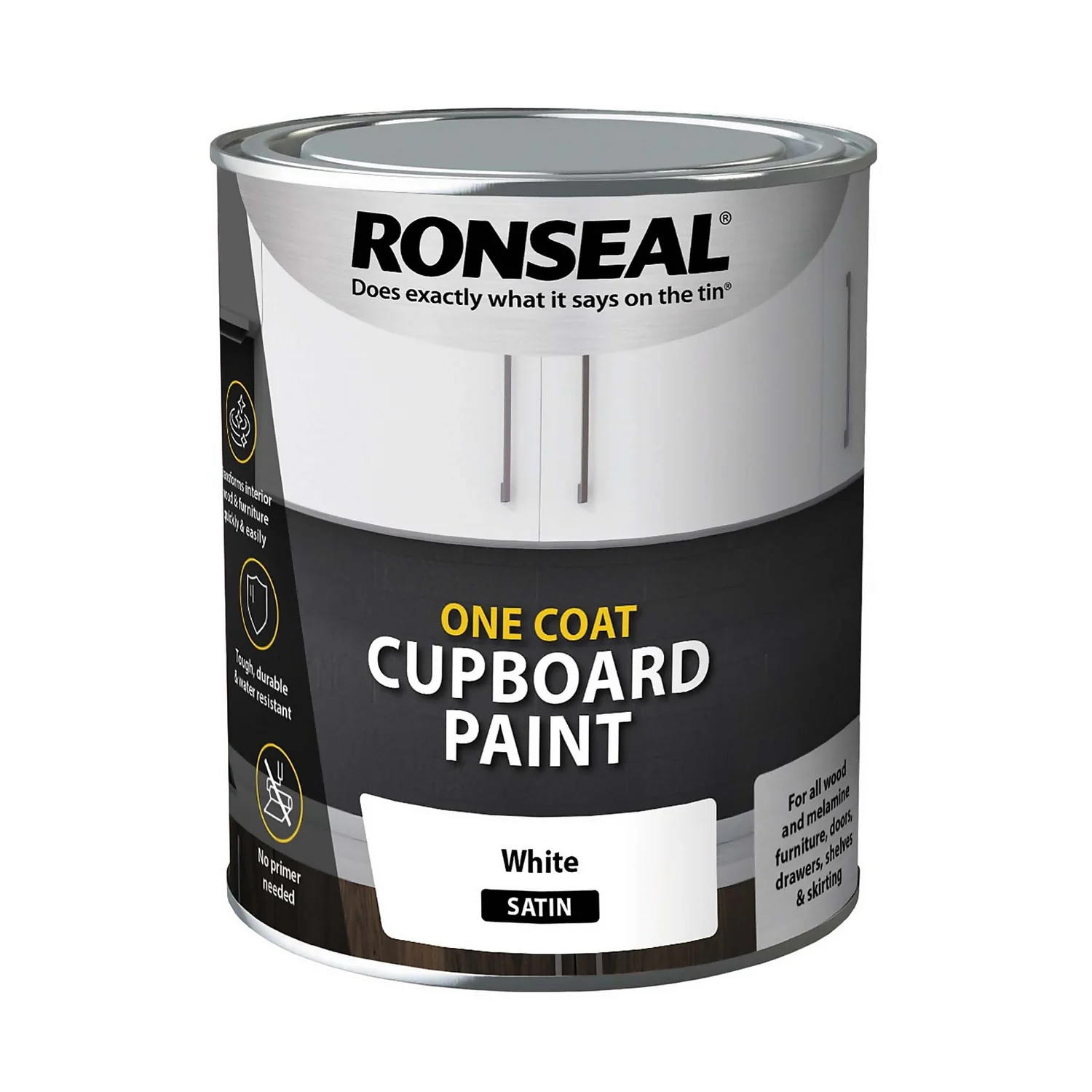 Ronseal One Coat Cupboard Paint White Satin - 750ml 3 Ronseal One Coat Cupboard Paint White Satin - 750ml