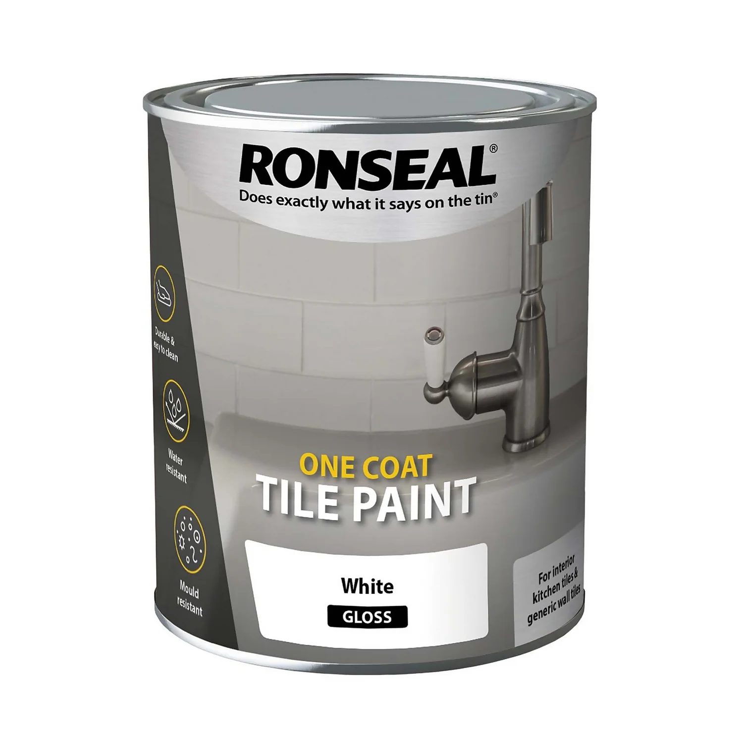 Ronseal One Coat Tile Paint White Gloss - 750ml 3 Ronseal One Coat Tile Paint White Gloss - 750ml