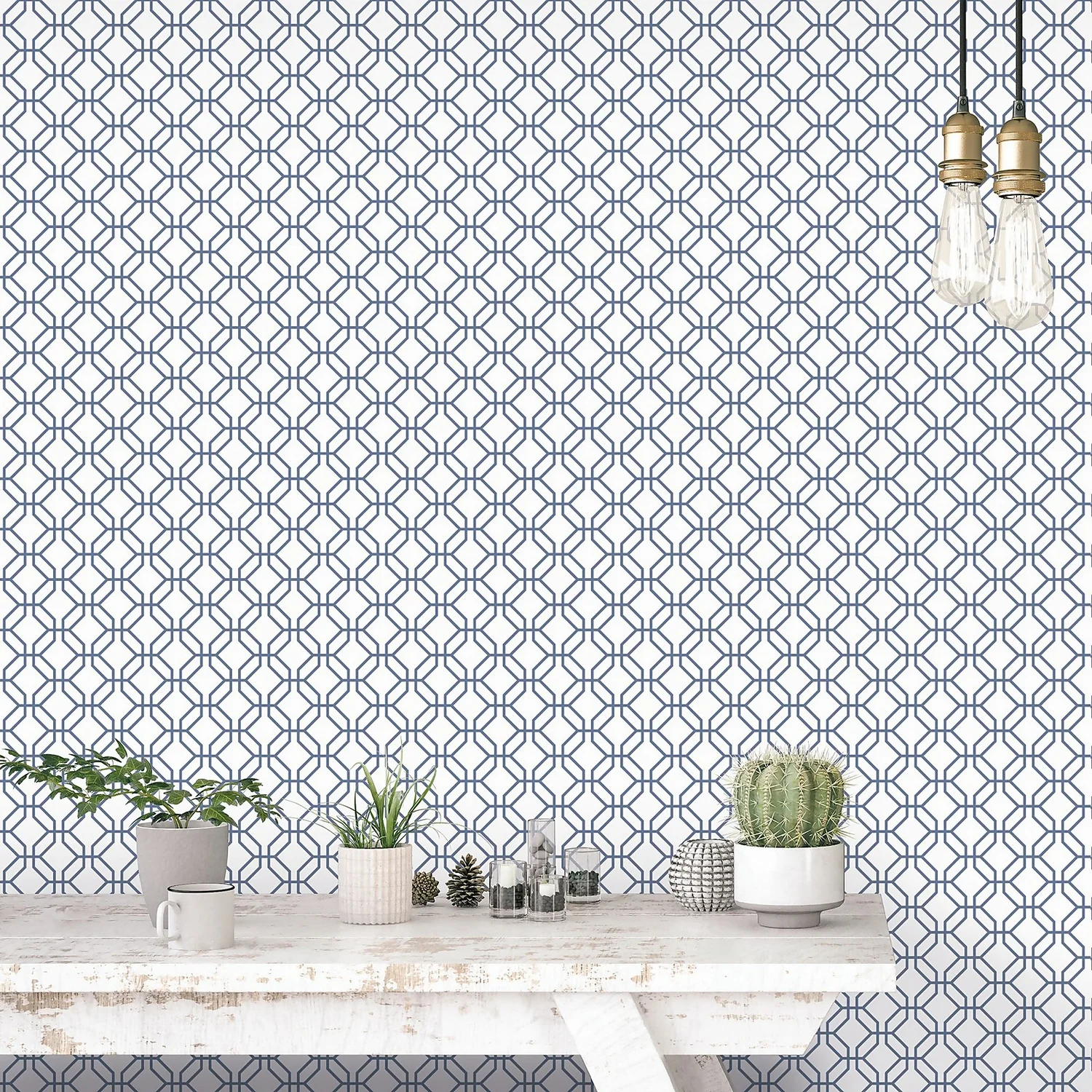 Galerie Honeycomb Trellis Blue Large Wallpaper Sample 4 Galerie Honeycomb Trellis Blue Large Wallpaper Sample - Image 2