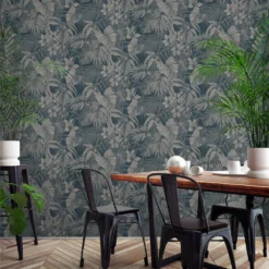 Grandeco Joelle Blue Textured Metallic Wallpaper -Wood Care Store 13980236 1834998777736731