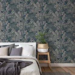 Grandeco Joelle Blue Textured Metallic Wallpaper -Wood Care Store 13980236 2324998777679005