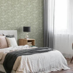 Fresco Artisan Leaf Sage Wallpaper -Wood Care Store 13991878 1545003725226550